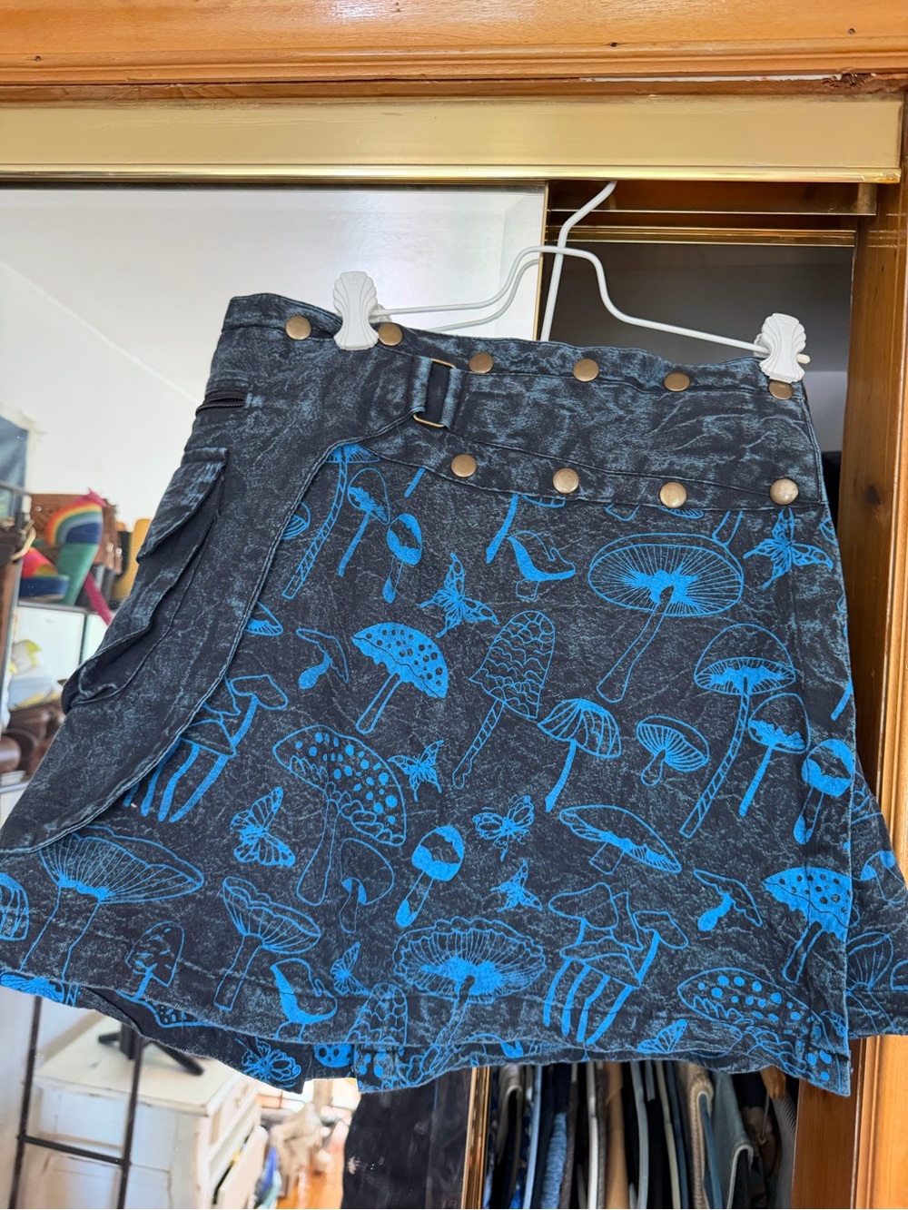 Blue Mushroom Print Skirt - Women's Casual Skirt